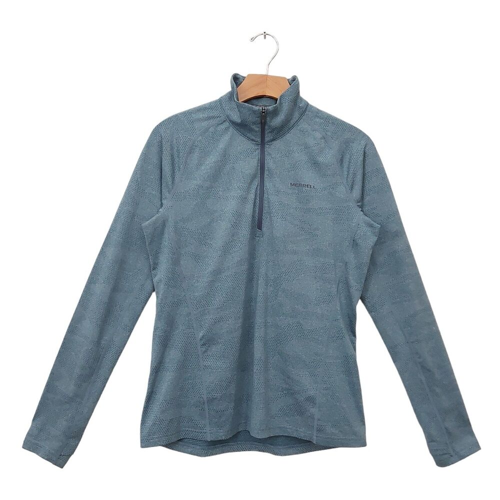 Merrell Top Womens Small Blue Performance 1/2 Zip Thumbholes Hiking Outdoor